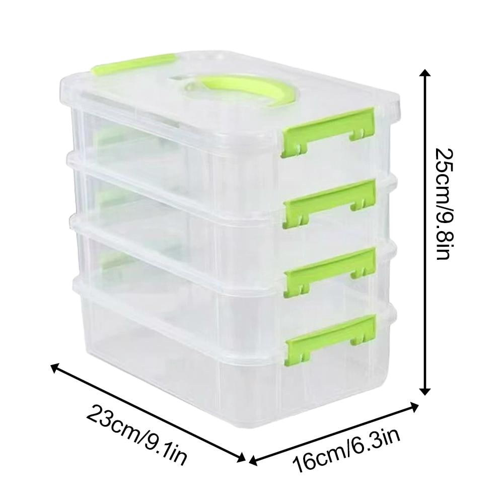 4-Tier Clear Plastic Stackable Storage Organizer with Handle, Portable Craft Supply Box for Beads Jewelry Sewing Tools, Stackable Drawer Container for Home Office Travel