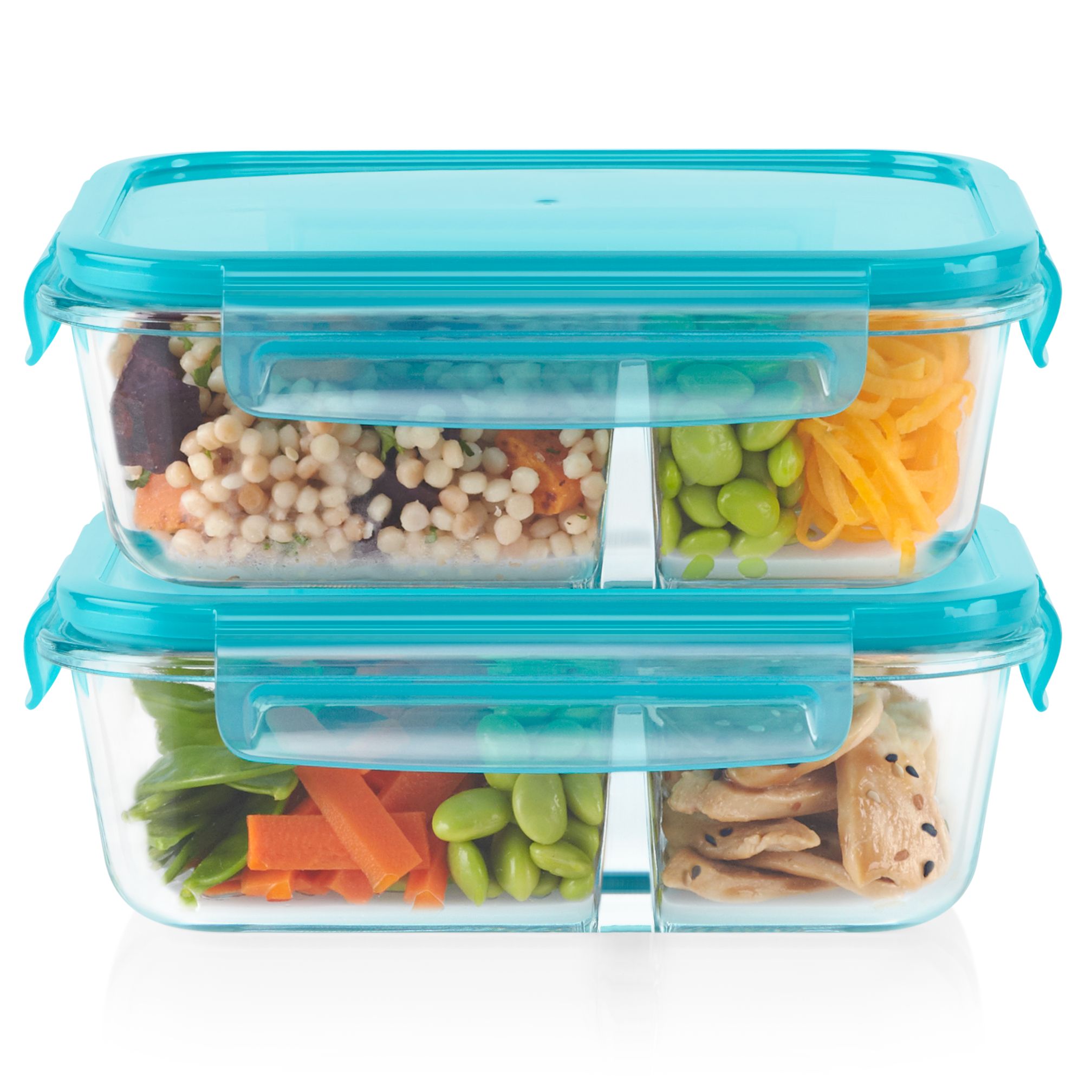 Pyrex glass meal prep containers with 2 compartments - Easy Vegan Meal