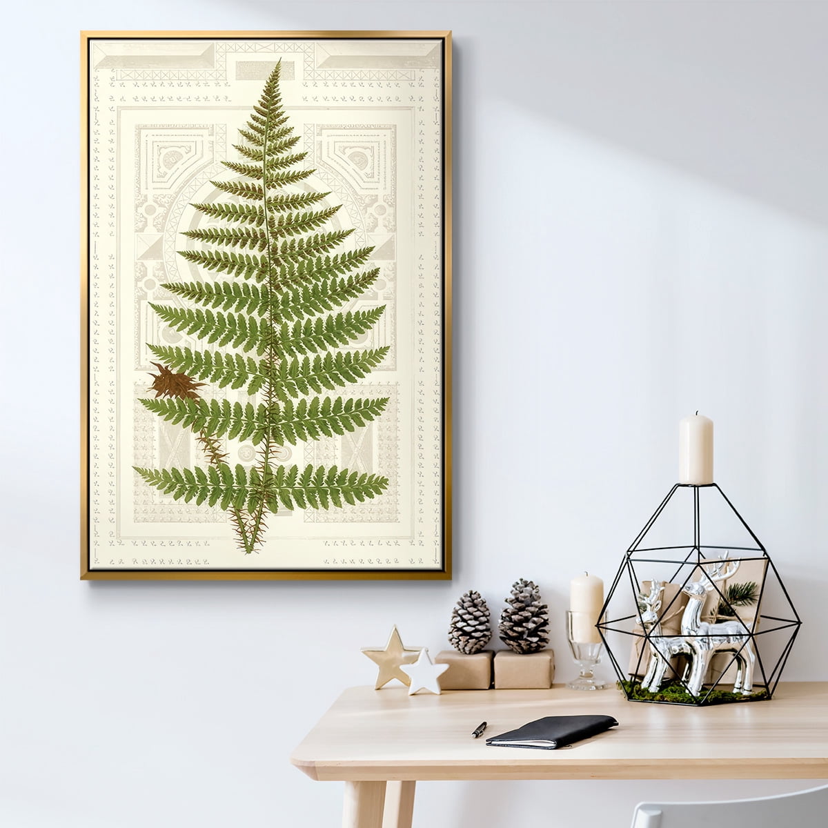 Garden Ferns V - Framed Gallery Wrapped Holiday Canvas - 17 x 25 - Gold Frame