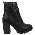 thumbnail image 2 of Malia Black Soda Riding Booties Women Chunky High Heel Combat Ankle Boots Army Military, 2 of 3