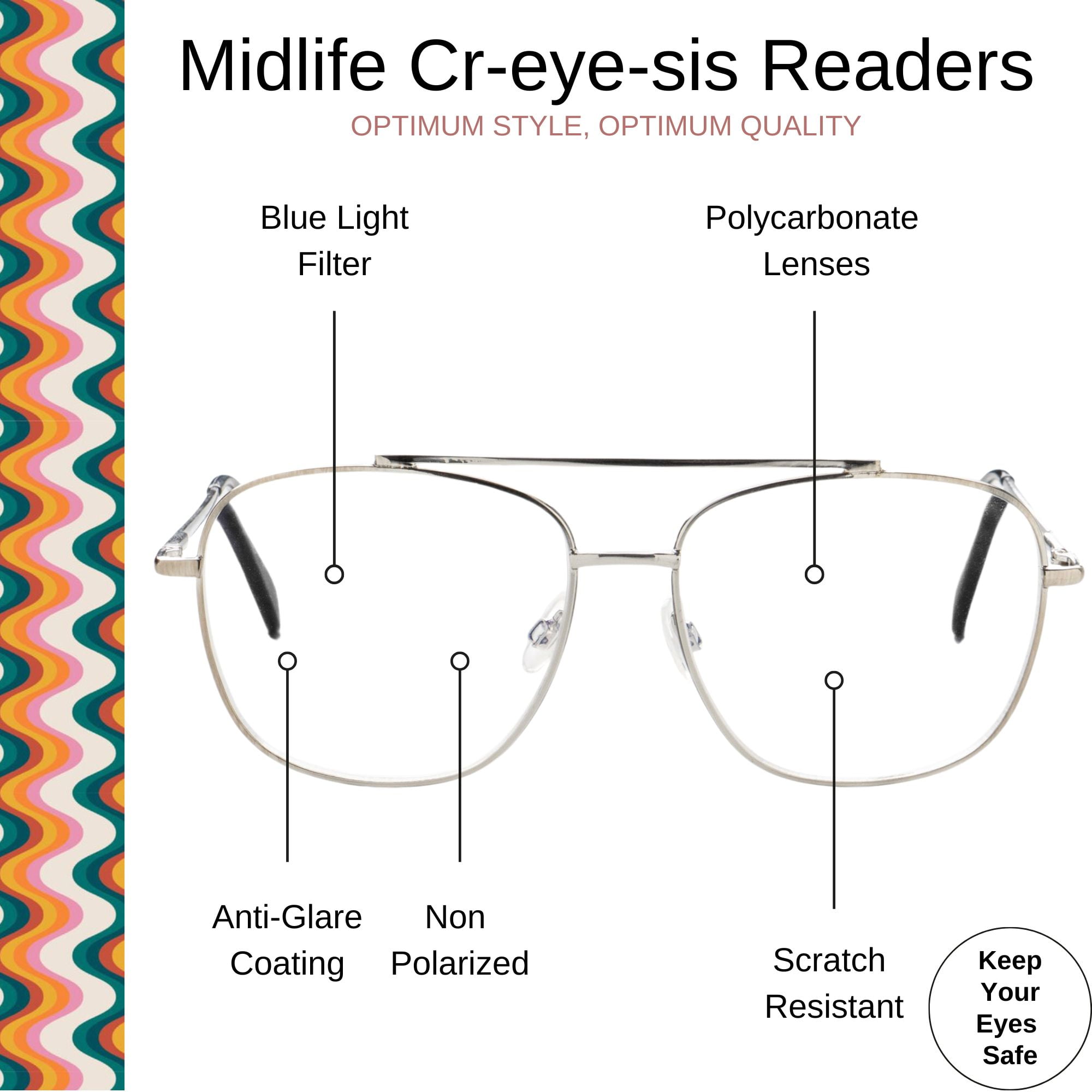 Optimum Optical Signature Blue Light Filtering Readers - Midlife Cr-eye-sis, +1.5