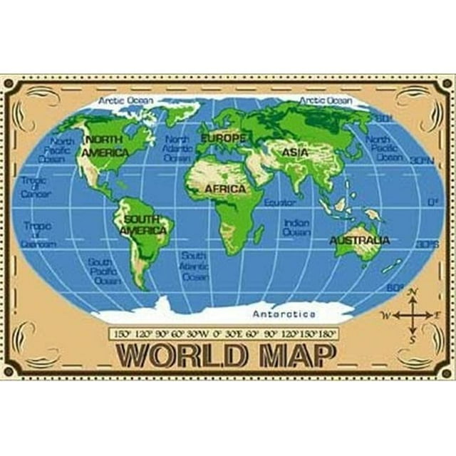 LA Rug TSC-153 5376 Supreme Collection World Map Rug - 5 Ft 3 In x 7 Ft 6 In