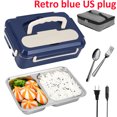 thumbnail image 1 of Dual Use Electric Heated Lunch Box Stainless Steel Lunch Box Set Rice Container Dinnerware Food Heater Warmer Free Shipping Retro blue US plug, 1 of 6