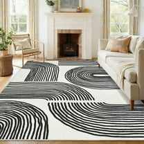 Hasoo Large Washable Rug 10' x 13' Area Rug for Living Room Abstract Striped Non-Slip Neutral Indoor Decor Carpet, Black