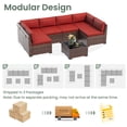 thumbnail image 3 of Poteban 7 Pieces Outdoor Sectional Sofa Set , PE Wicker Rattan Slanted Back Outdoor Conversation with Cushions and Glass Coffee Table for Backyard Garden, Wine Red, 3 of 11