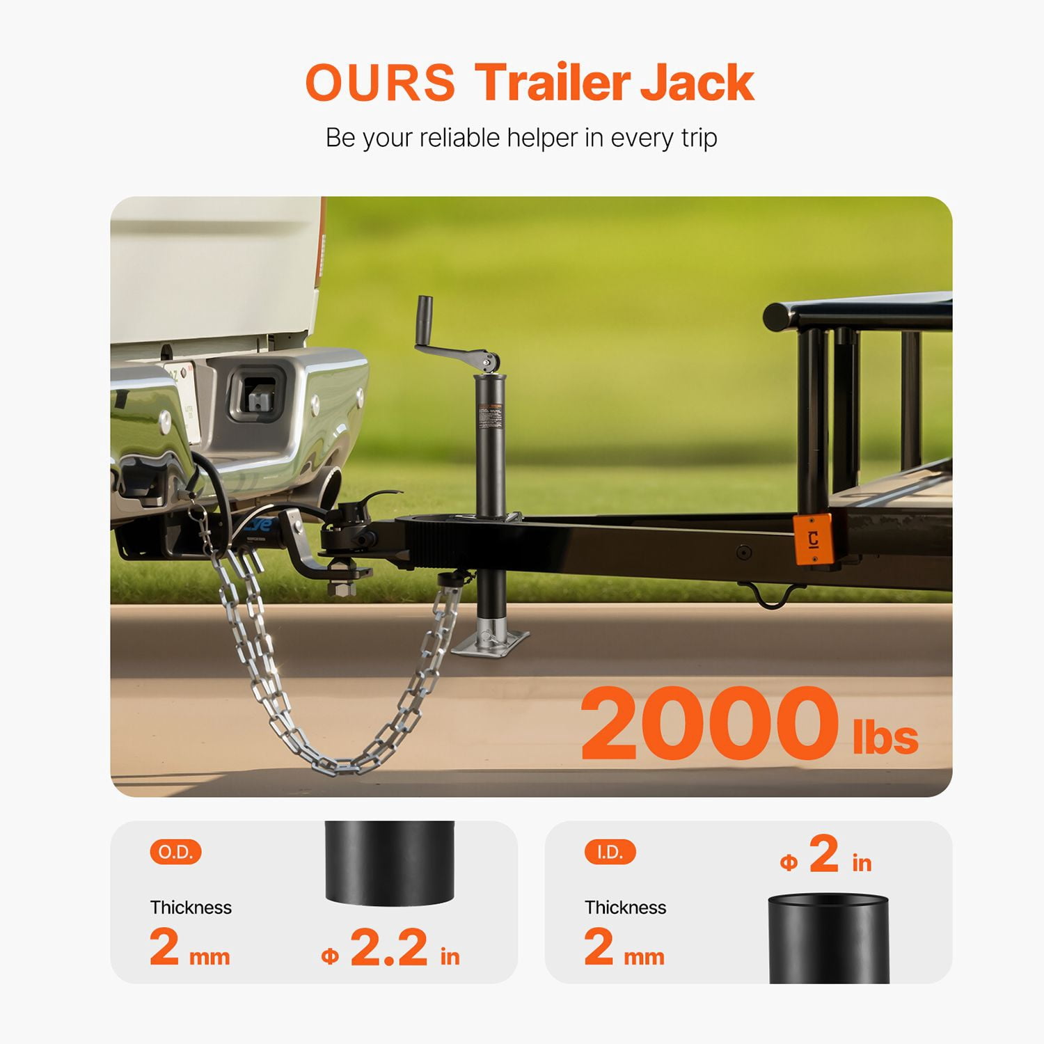 A-Frame Trailer Jack,2000 lbs Dynamic Load Capacity,Trailer Jack Stand with Handle&Rectangular Footpad,15-"Vertical Travel,Suitable for RV,Horse,Utility Trailers,Yacht Trailers