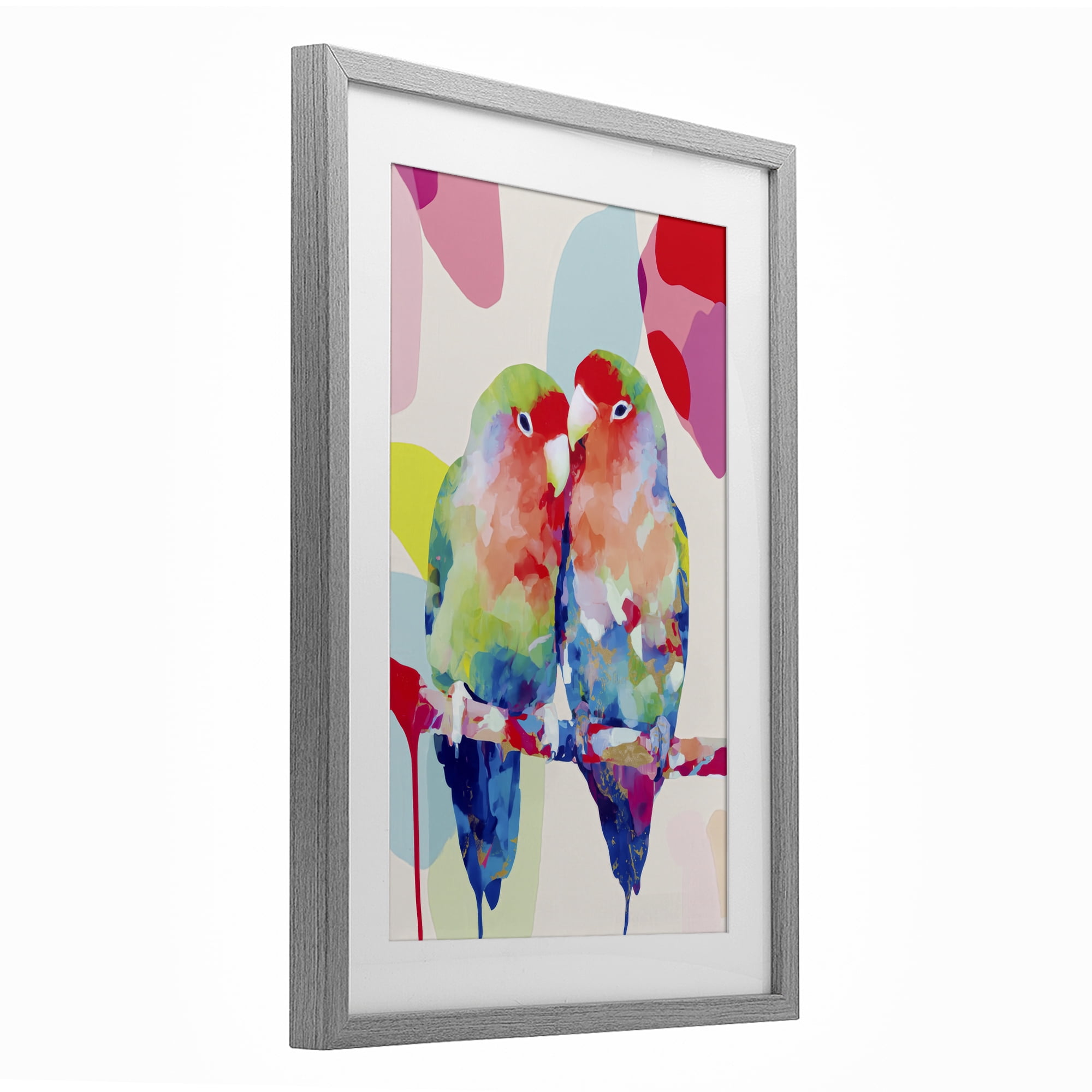 Stupell Industries Lovebirds on a Branch Gray Framed Print Under Glass, design by Chromatic Storm Studio
