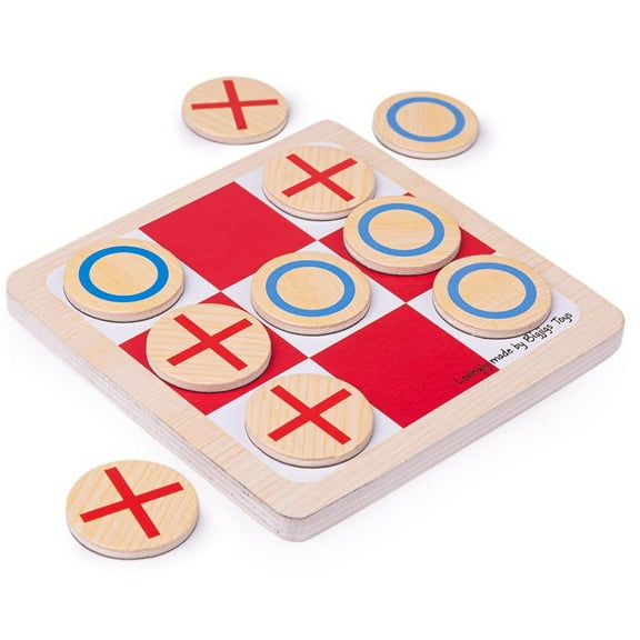 Bigjigs Toys Noughts and Crosses, Wooden Tic Tac Toe Travel Board Game, 2 Players Ages 3 