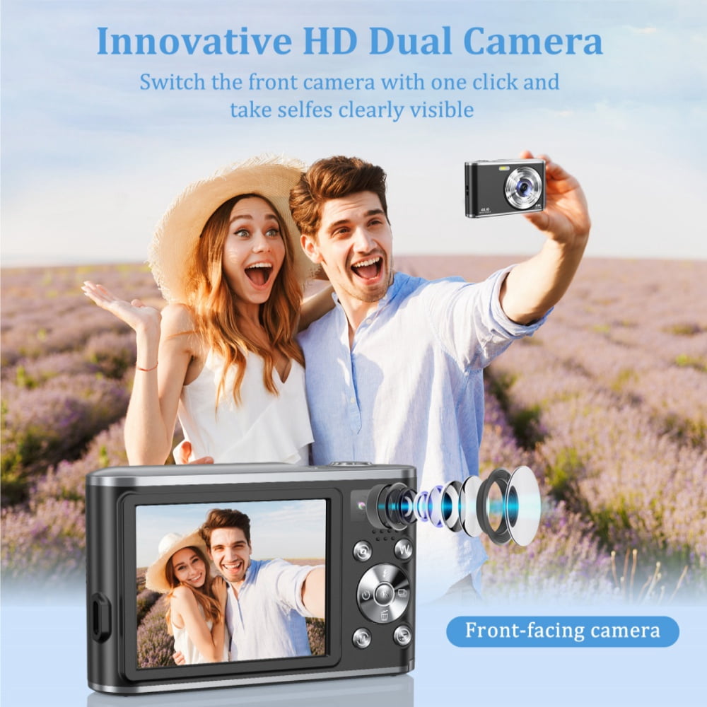 Digital Camera,4K 48 MP Auto Focus Camera Selfie with Front and Rear Dual Lens with 32GB Card and 1 Batteries,16x Digital Zoom,Mini Travel Blog Camera for beginners