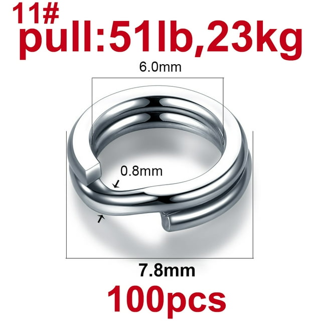 BLUEBROOK 100pcs Fishing Ring 3.7-14mm High Quality Stainless Steel Split Rings Double Circle Round Snap Pesca Accessories size11