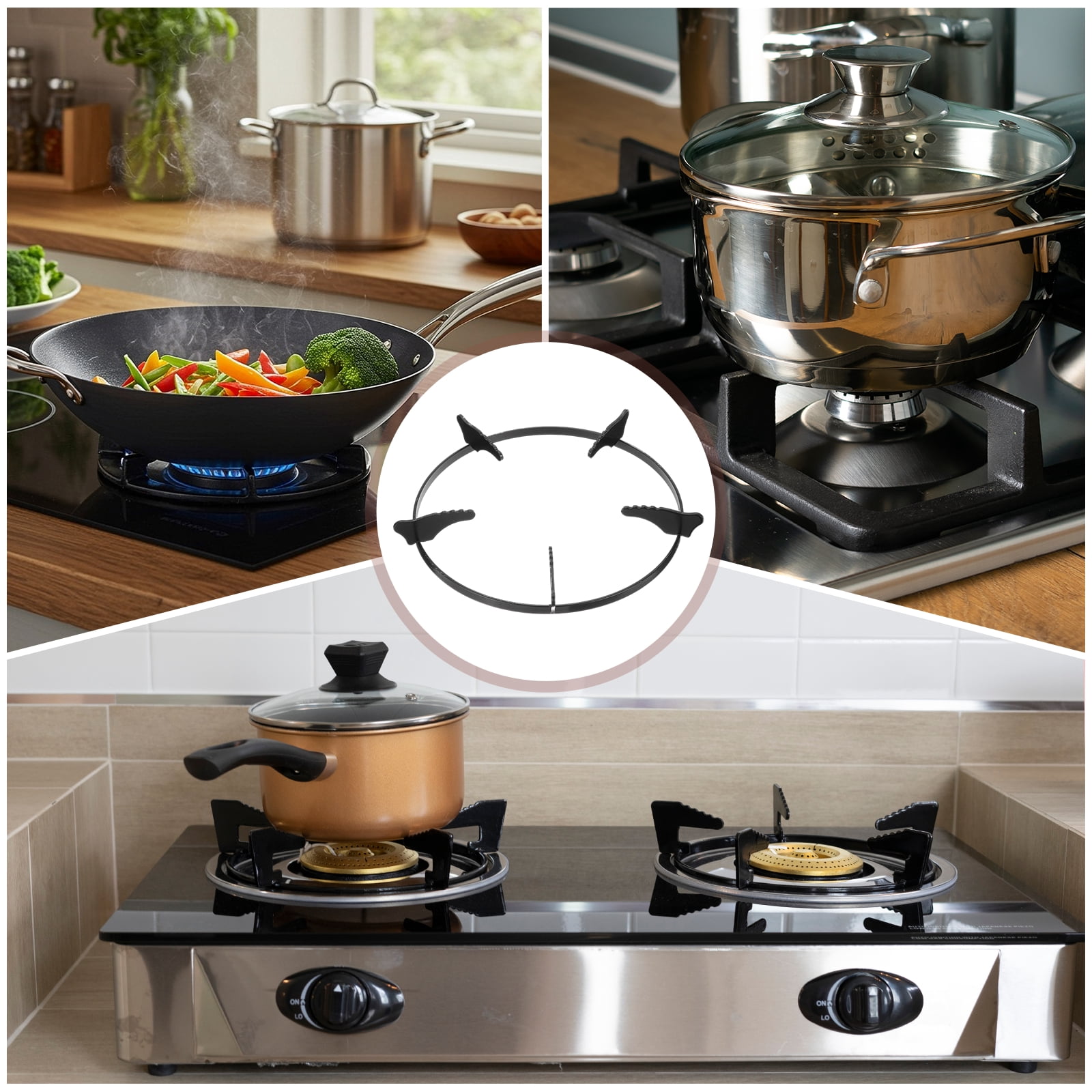 Uxcell 2 Pcs Wok Ring for Gas Stove, 8.6 Inch Cast Iron Gas Stove Rack Wok Support Ring Round Cooktop Stand Brackets Replacement Accessories for Home Kitchen Burner, Black