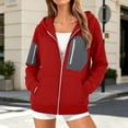 thumbnail image 4 of HomeDM Sweatshirt for Women Long Sleeve Full-Zip Hooded with Pocket Color Block Casual Outerwear, 4 of 8