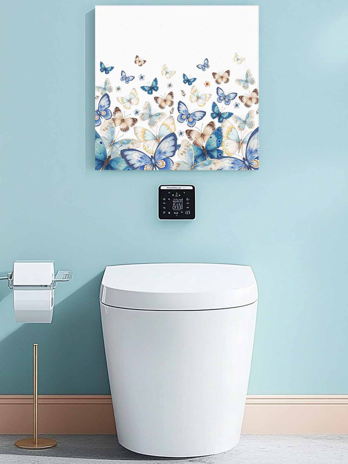 Blue Butterfly Canvas Wall Art, Farmhouse Floral Framed Wall Decor Modern Artwork Prints Painting for Living Room, Bedroom, Kitchen & Cafe Decor 28x28 Inch