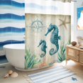 thumbnail image 5 of No Hook Shower Curtain with Built-in Rings - Beach Coastal Theme Washable Waterproof Fabric Bathroom Curtains for Hotel,Rentals, 72X 96 Inch Extra Long , Vintage Ocean Seahorse, 5 of 9