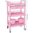 thumbnail image 2 of 3 Tiers Beauty Salon Rolling Trolley, Mobile Medical Trolley Cart with 2 Dirts Bucket, Esthetician Cart with Drawer Lockable Wheels, 3 Tier Heavy Duty SPA for Beauty Salon Hospital Lab (Pink), 2 of 14