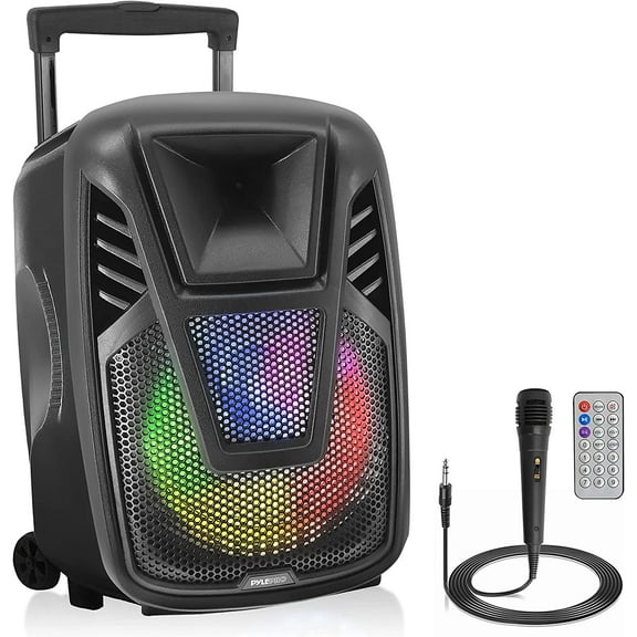 Pyle Portable Bluetooth PA Speaker 80W 15” Rechargeable Outdoor Wireless BT Audio System W/ Lights