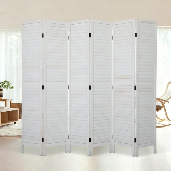 NiamVelo Wood Room Divider 6 Panel Privacy Screen Folding Freestanding Partition 5.74 FT Tall Wall Divider for Home Office, White