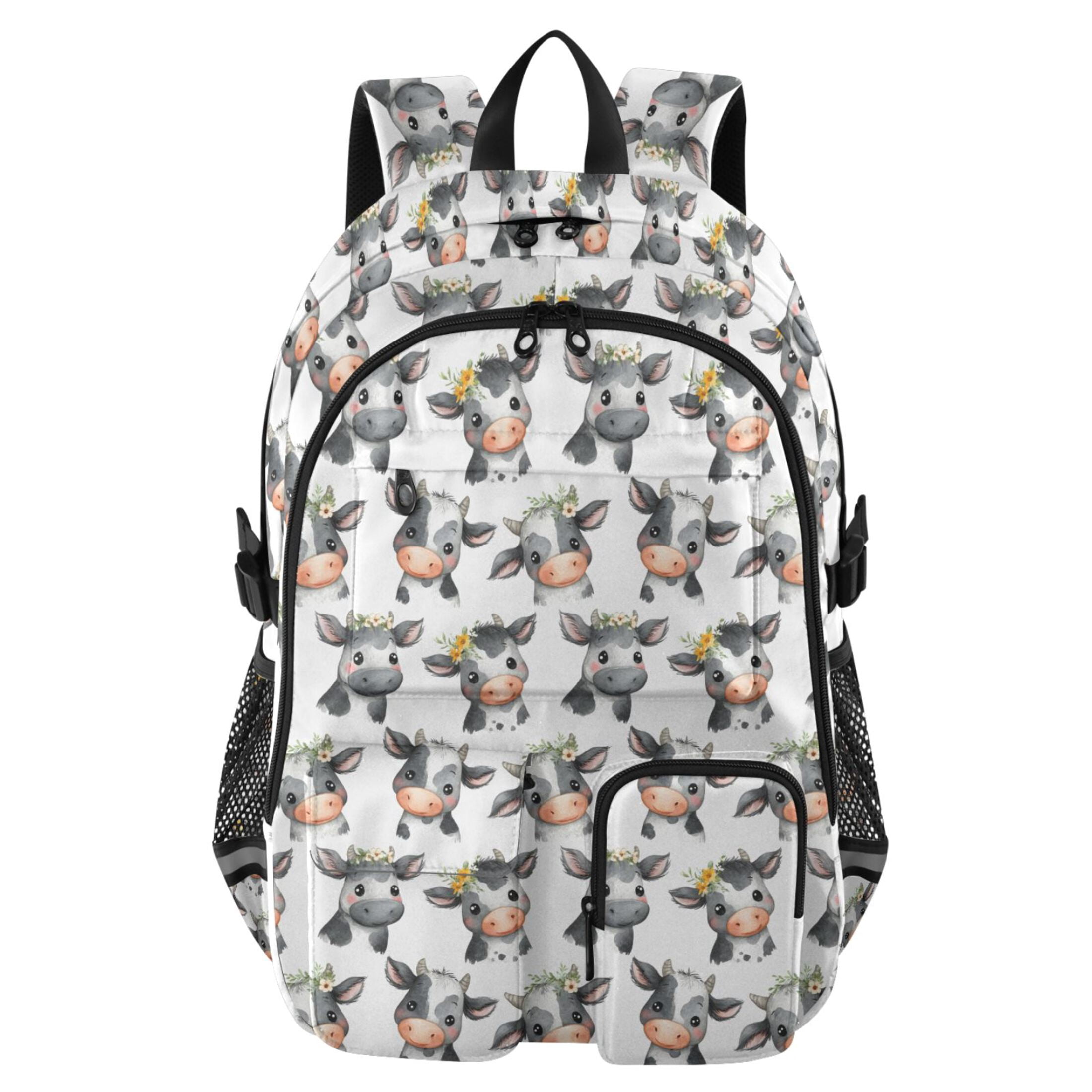 ALAZA Cute Cow with Flower Print Student Backpack School Bookbag Large Laptop Daypack Travel Bag