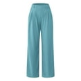thumbnail image 6 of FUNUONY Wide Leg Pants Woman Pull On Stretchy Work Dress Pants High Waisted Business Casual Trousers Slacks Solid Color Straight Loose Yoga Pants Streetwear Stretchy Baggy Joggers Pants Blue S, 6 of 8