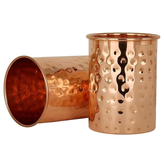Peekdee Hand Hammered Copper Tumbler 400 ml (13.52 oz) – Set of 1 | Pure Copper Ayurvedic Drinking Water Glass