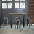 AmeriHome Acacia Wood Top Pub Table with 4 Zinc Gunmetal Finish 30inch Backless Bar Stools