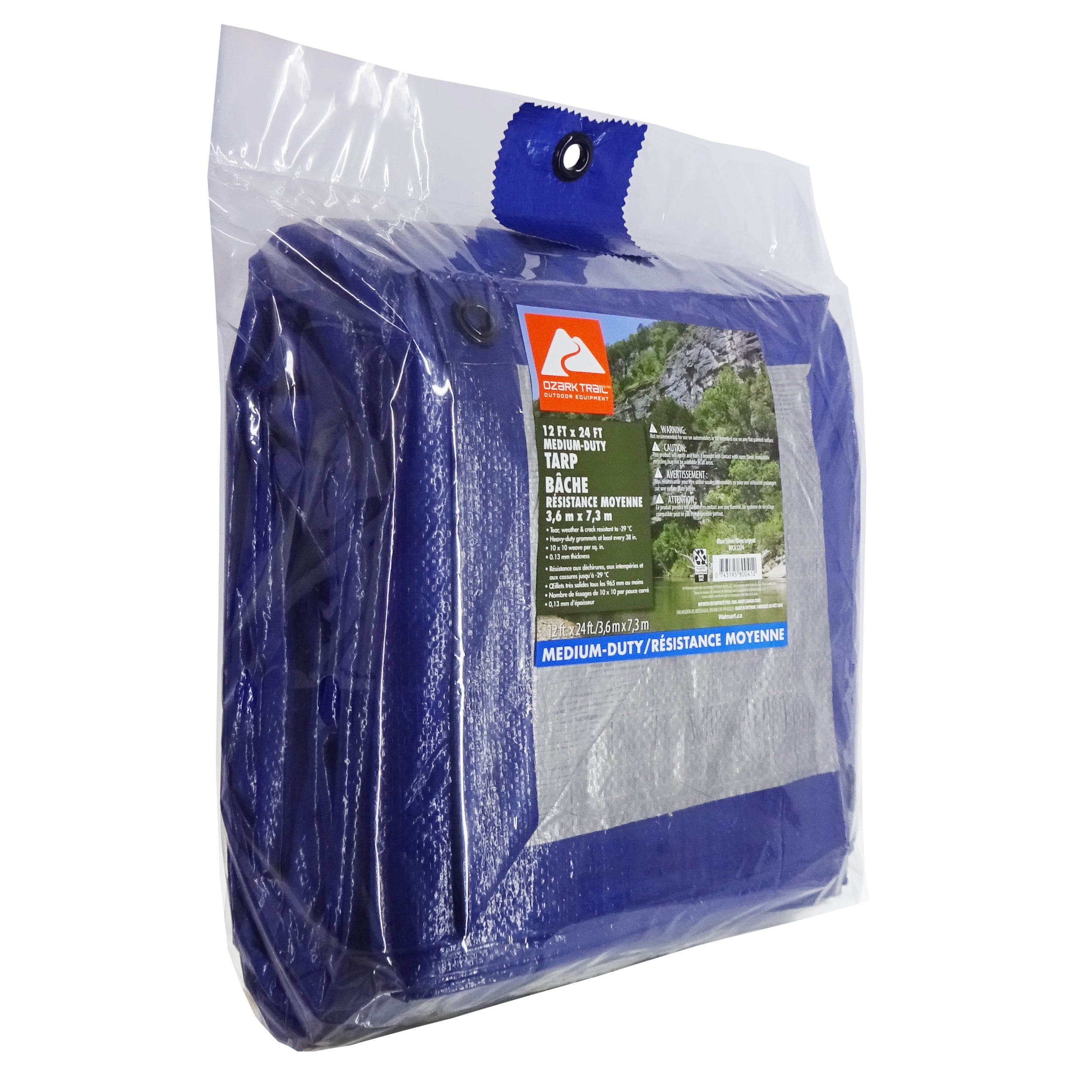 Bâche Ozark Trail pour charges moyennes, 12 pi x 24 pi, bleu/argent, matériau PE Bâche polyvalente Ozark Trail 3.7 m x 7.3 m
