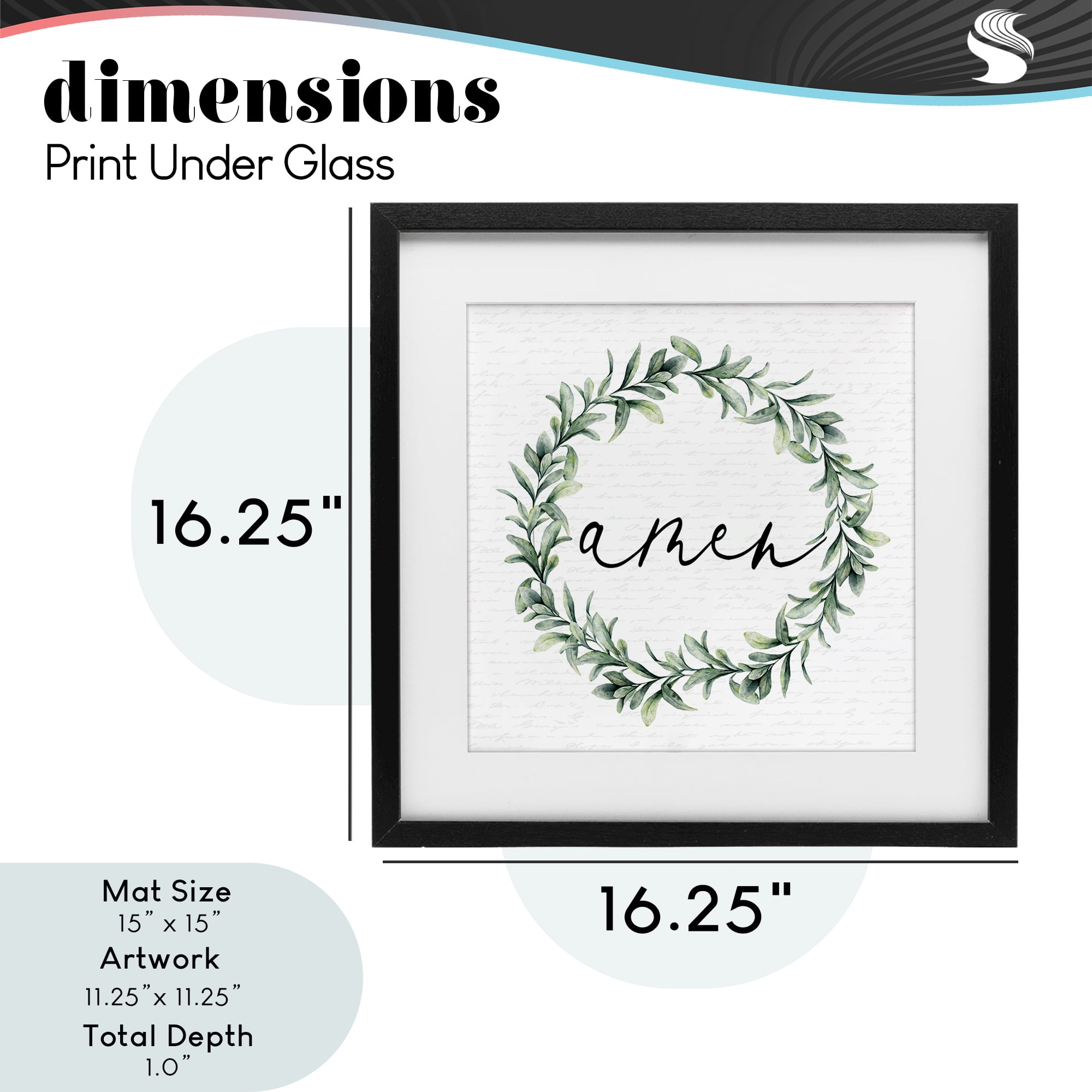 Amen Botanical Wreath & Script Black Framed Print Under Glass, design by Lettered and Lined