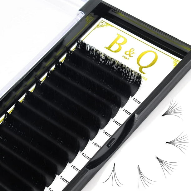B&Qaugen Easy Fan Volume Lashes C-0.03-10 B&Qaugen Easy Fan Lashes 0.03 Extensiones de pestañas C Curl Mega Lash Extension Negro mate B&Q Easy Volume Fan Lashes 9 a 25 mm (C-0.03,10 mm)