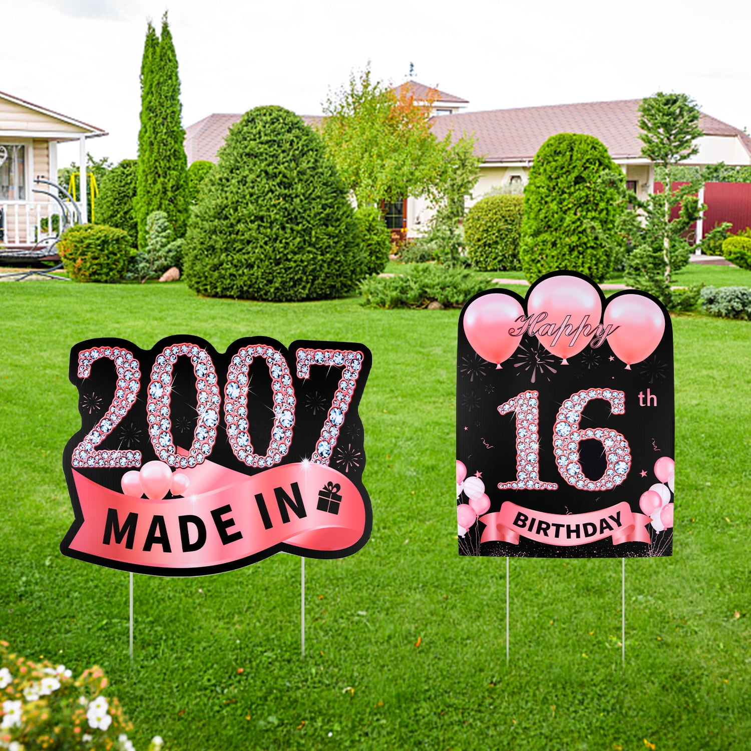 16th Birthday Backdrop Banner For Girls - Hot Pink Fabric Yard Sign & Photo Prop Decor