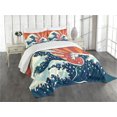 thumbnail image 3 of Ambesonne Japanese Wave Quilted Bedspread Set 3 Pcs, Sunset Surf Water, King Size, Multicolor, 3 of 5