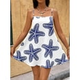thumbnail image 4 of Blue And White Starfish Print Halter Mini Sundress For Women, Casual Vacation Dress, 4 of 8