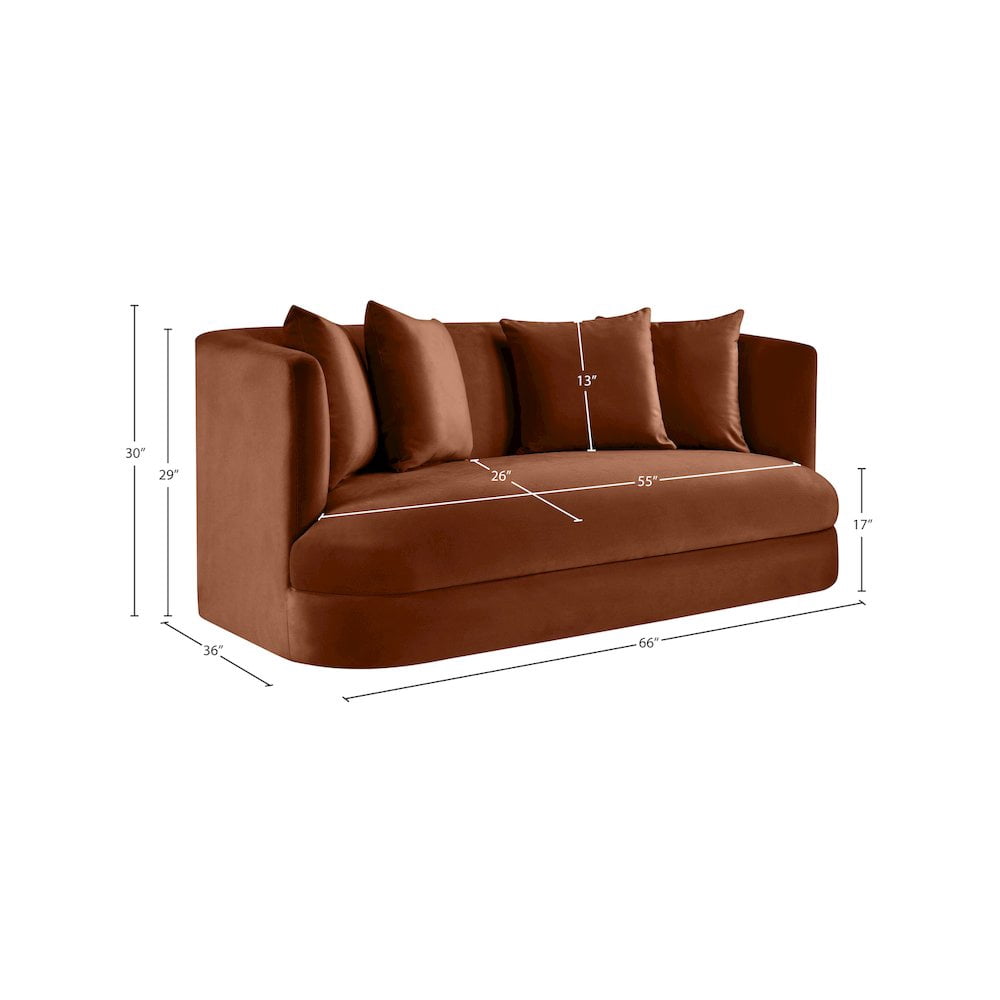 Meridian Furniture Alder Cognac Velvet Loveseat