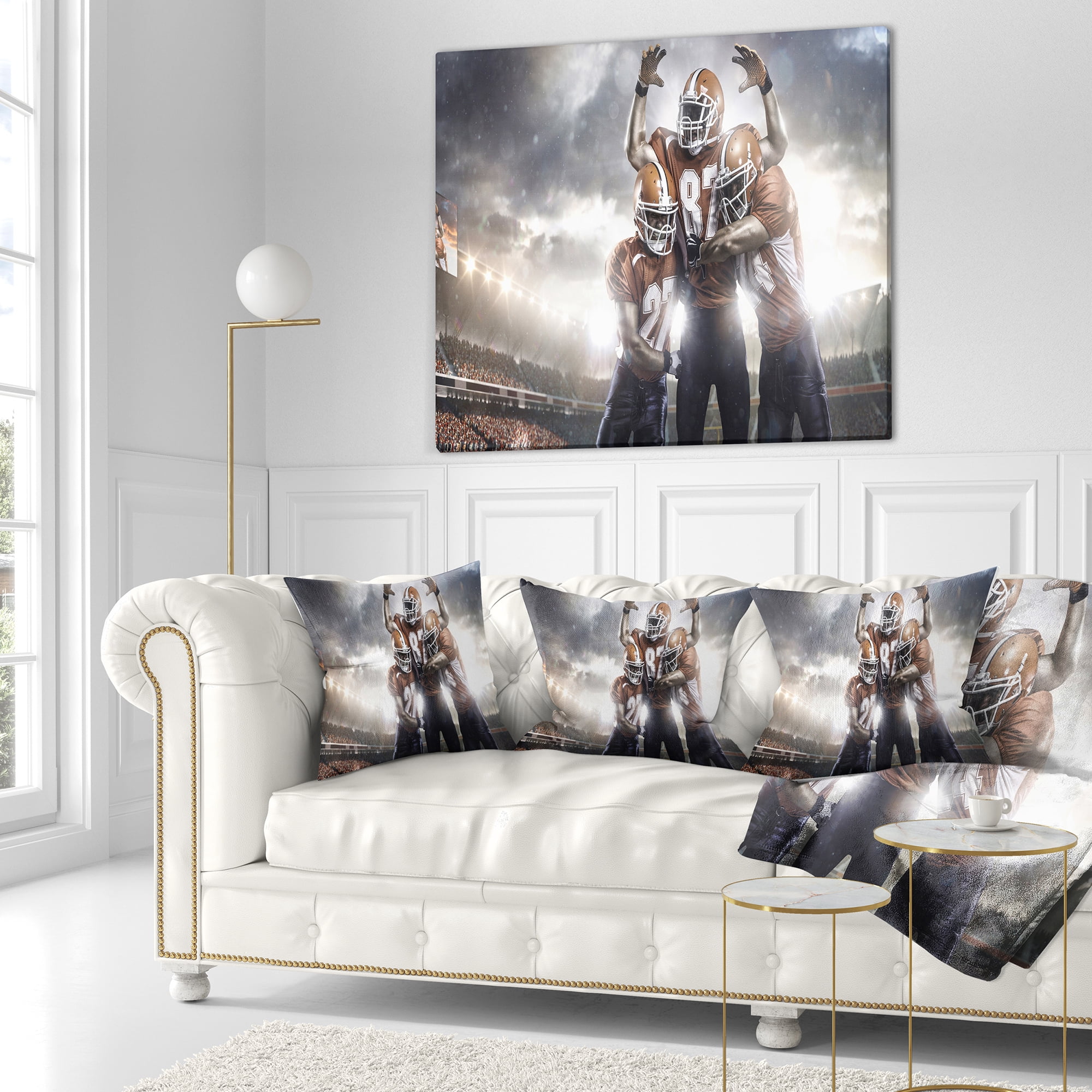 Designart American Football Players on Stadium - Sport Throw Pillow - 16x16