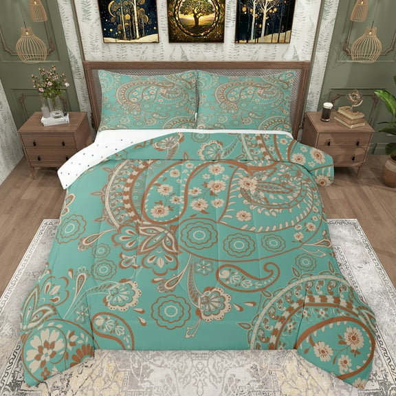 Feelyou Retro Western Paisley Bedding Comforter Set, Bohemian Damask Flower Twin Comforter Sets, Mandala Hippie Theme Reversible Bedding Set, Microfiber Bedroom Decor, 2pcs
