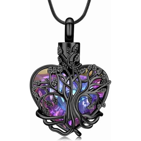 Crystal Heart Urn Necklace for Ashes with Butterfly / Rose Flower / Tree of Life Cremation Urn Necklace Crystal Memorial Jewelry for Women Keepsake Pendant