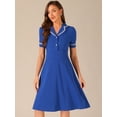 thumbnail image 4 of DARING DIVA Women's Ruffled Peter Pan Collar Midi Dresses M Royal Blue, 4 of 6
