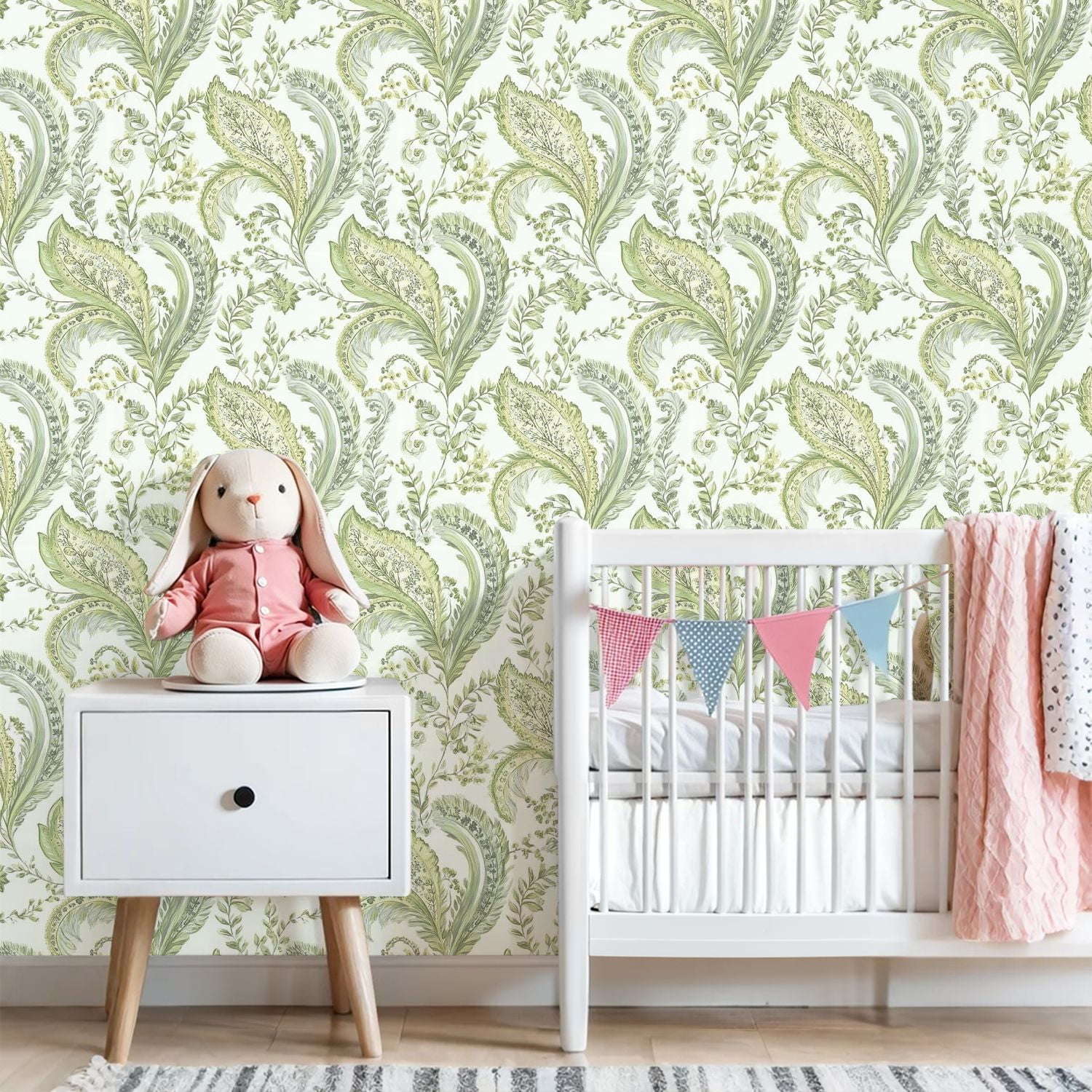 Paisley Peel and Stick Wallpaper 23.6in x 9.8ft Elegant Green Floral Paisley Leaves Swirls Contact Paper Vinyl Waterproof Self Adhesive Wall Paper for Bedroom Shelf Cabinet Renter Friendly