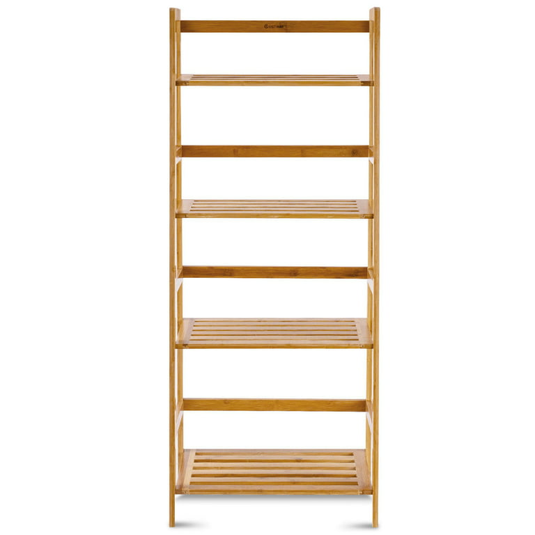 Costway Multifunctional 4 Shelf Bamboo Bookcase Ladder Plant