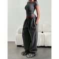 thumbnail image 3 of Women’s Grey High‑Waisted Wide‑Leg Sport Pants – Loose‑Fit Straight‑Leg Streetwear & Loungewear, 3 of 7