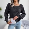 thumbnail image 4 of Defitshape Women's Cable Knit Sweater Long Sleeve Fall Top Boat Neck Soft Button Bishop Sleeve Spring Elegant Winter Thick Loose Fit Knitwear Knitted Pullover Sweater Black Medium, 4 of 5