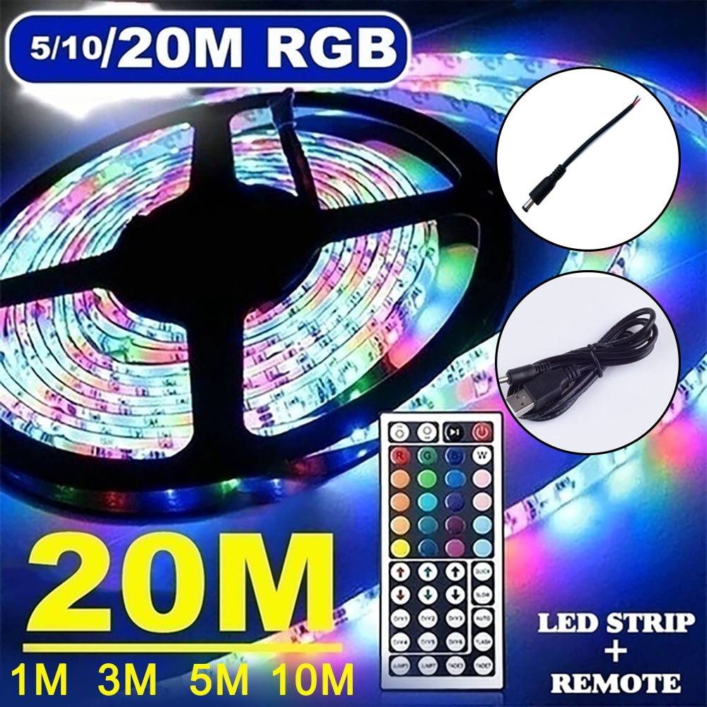 LED Strip Lights 10-20M 3528 RGB Dimmable TV Back Lighting+DC 12V Remote Control 