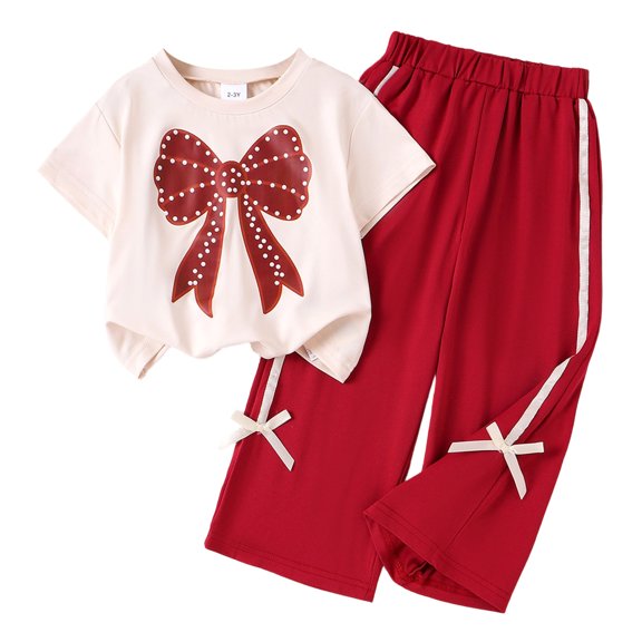 Karoyedx Baby Girls' Clothing Toddler Girl Clothes Print Short Sleeve Top Pants Outfits Girl Spring and Summer 2-Piece Set Red Size,4-5 Years