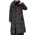 thumbnail image 2 of Mrat Long Down Coats for Women with Hood Over Knee Maxi Long Puffer Coat Lightweight Quilted Jackets Snap Closure Long Sleeve Pockets Full Zip Hooded Parkas Jackets Outerwear Y-10-black L, 2 of 2