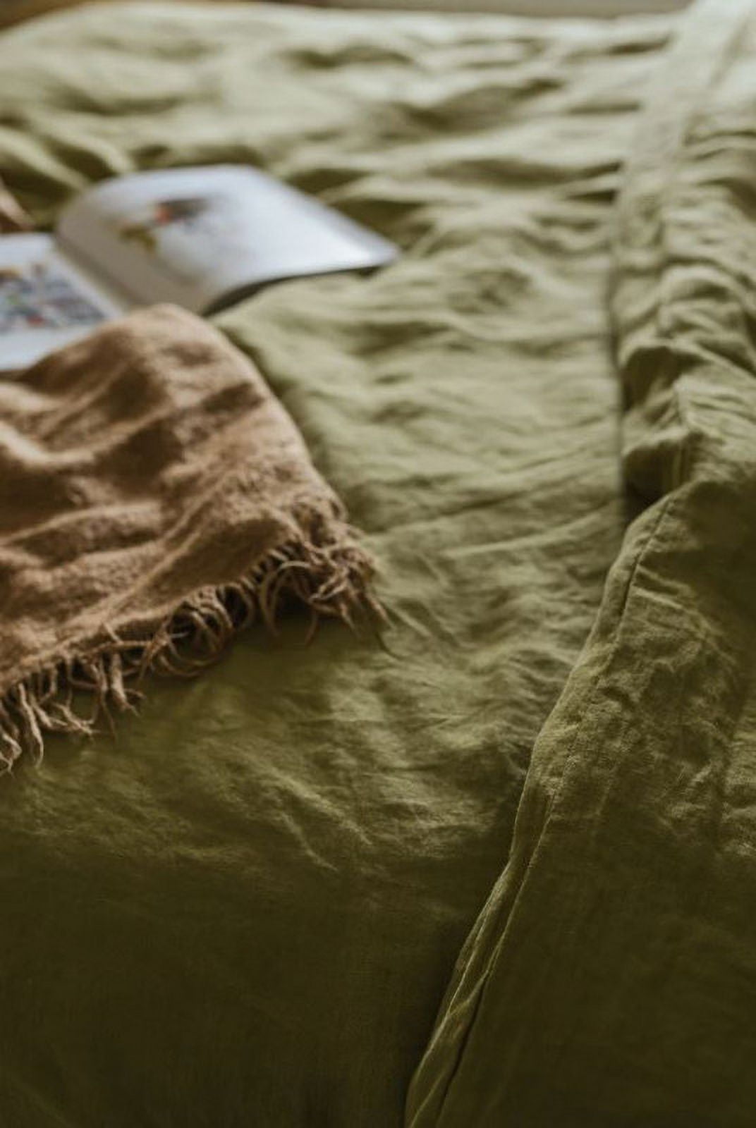 Pavish Export Olive Green Duvet Cover Set 3 pieces with 2 Pillow Cases Bedding Set Stonewashed Soft Cotton Duvet Cover Set Boho Bedding Duvet Full