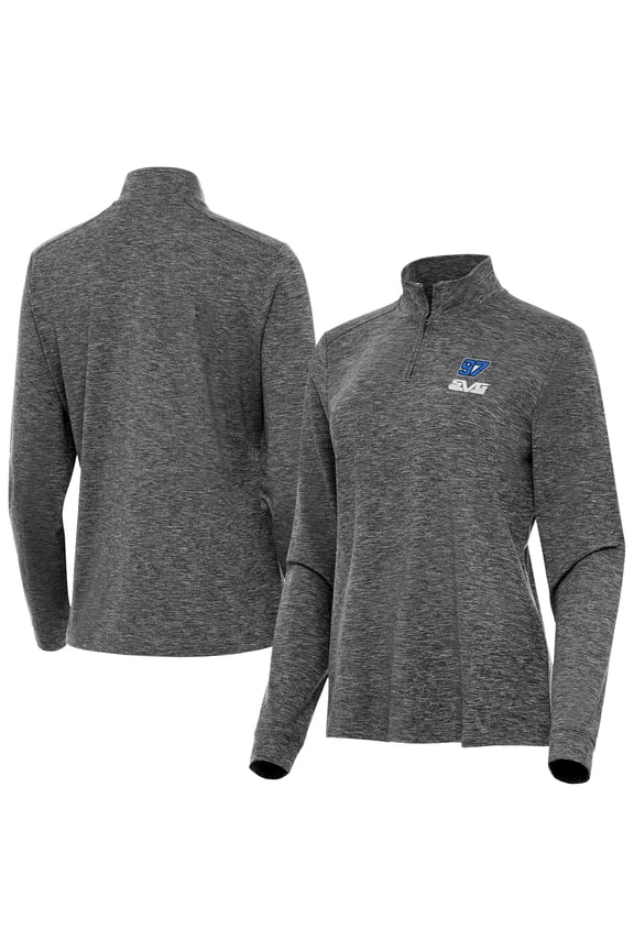Women's Antigua Heather Black Shane van Gisbergen Mentor Long Sleeve Quarter-Zip Polo