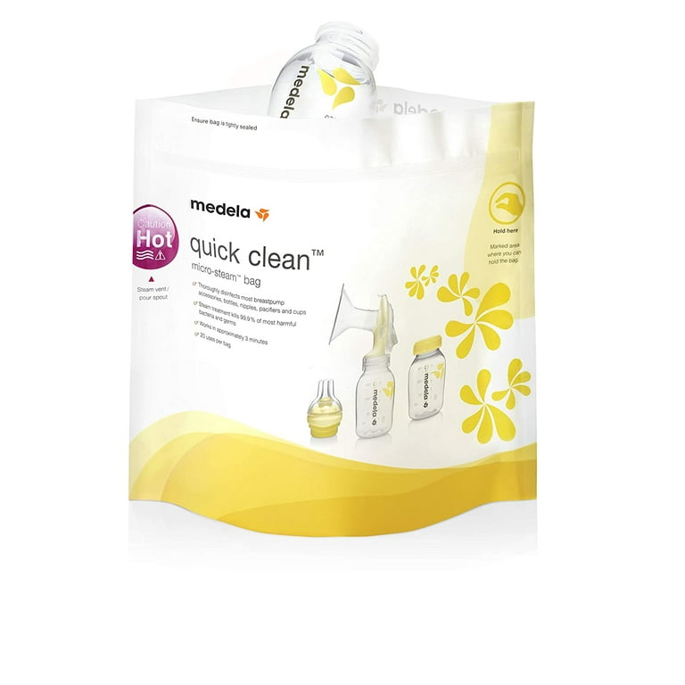 Medela Quick Clean MicroSteam Bags, Sterilizing Bags for Bottles Breast  Pump Parts Eliminates 99.9 of Common Bacteria Germs Disinfects Most  Breastpump Accessories, Yellow, 12 Pack : Baby 