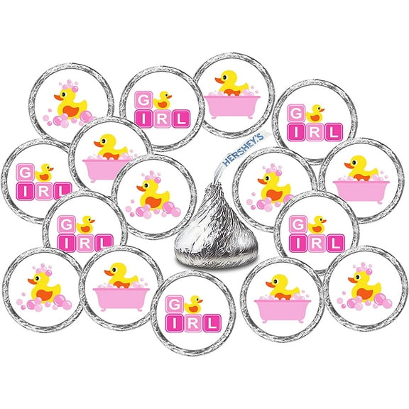 324 Pink Duck, Rubber Ducky Theme Baby Shower Favors Stickers For Baby Shower Or Baby Sprinkle Party Decorations, Baby Shower Kisses Stickers, Baby Shower Pink Favors, Birthday Ducky Kisses Stickers