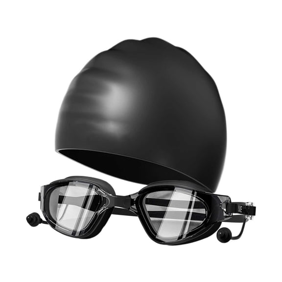 Swimming Goggles with Swim Cap, Anti-Fog No Leak Adjustable Soft Nose Bridge Swim Goggles for Pool & Water Activities(Black,18x4cm)(Black,18x4cm)