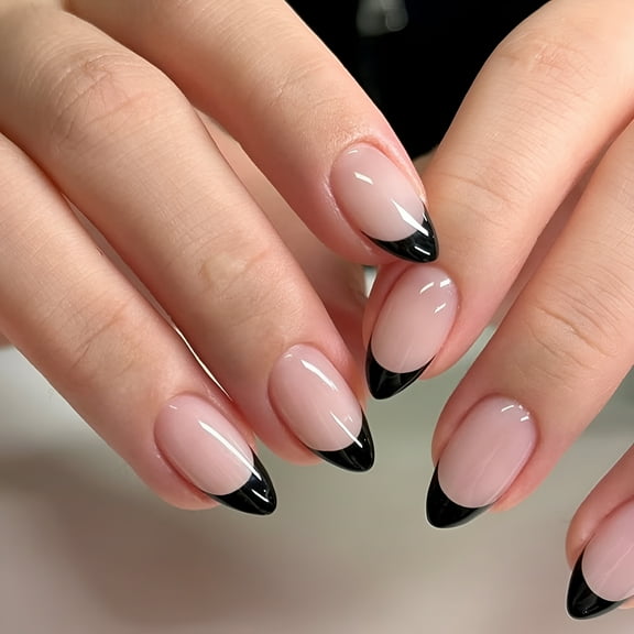 RAGUPEL 2026 New 24X Black French Tip Full Cover False Nail Simple Press on Nail Short Almond Stick on Nail Acrylic Nail for Daily for Parties, Salon, Weddings, Photoshoots