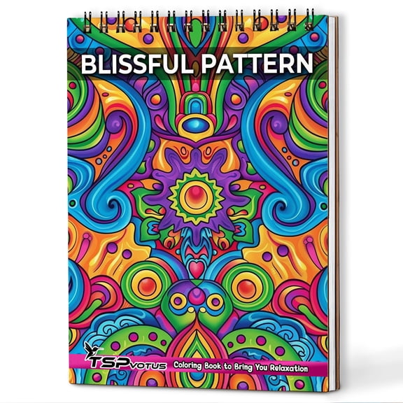TSPVOTUS Blissful Pattern Spiral Bound Adults Coloring Book, A5 Wooden Cover, 30 Relaxing Coloring Pages Inspired of Nature for Stress Relief and Relaxation